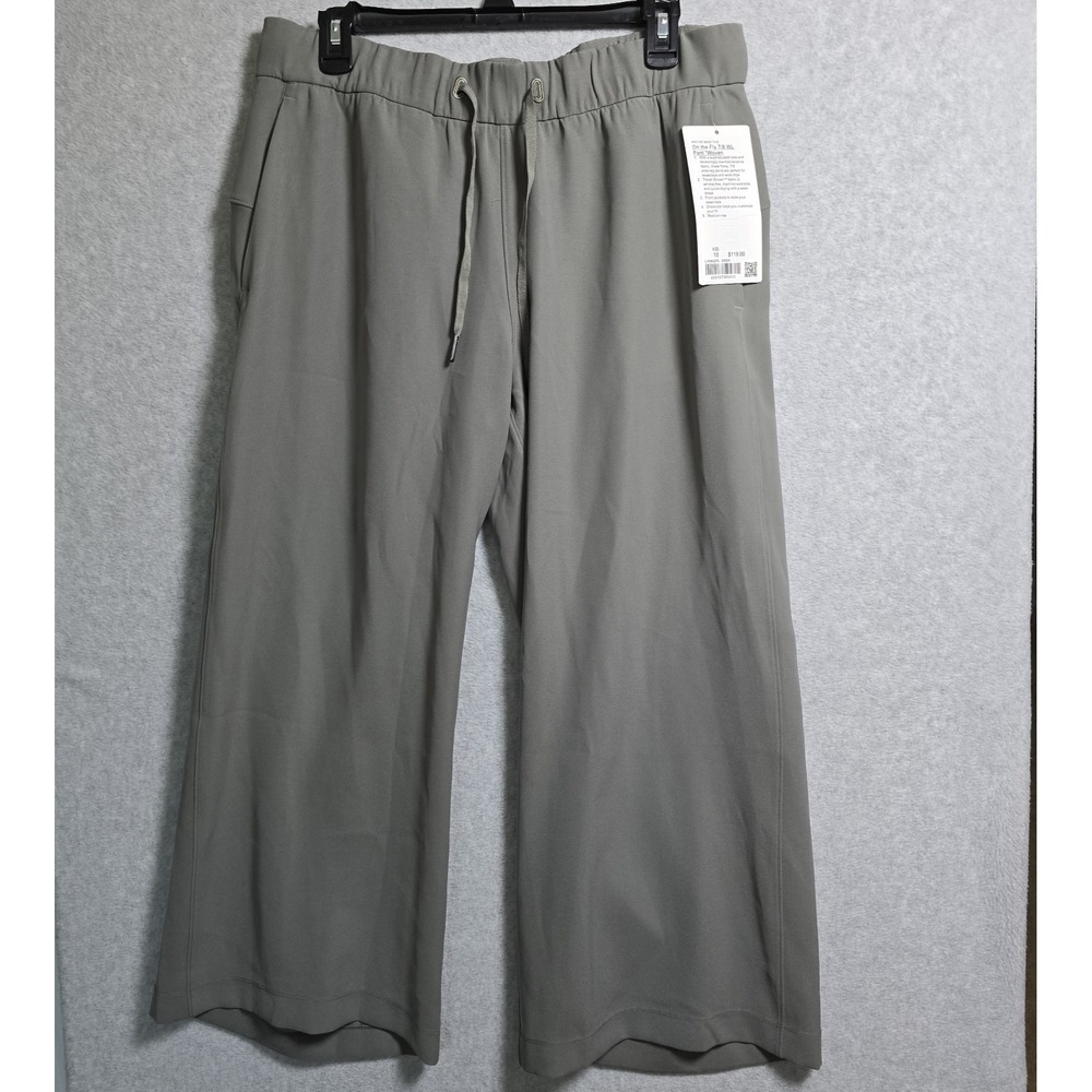Lululemon Pants Womens 10 Gray On The Fly Wide Leg 7/8 Crop Woven Drawstring NWT